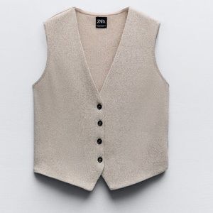 TEXTURED JACQUARD VEST Large Taupe Brown
